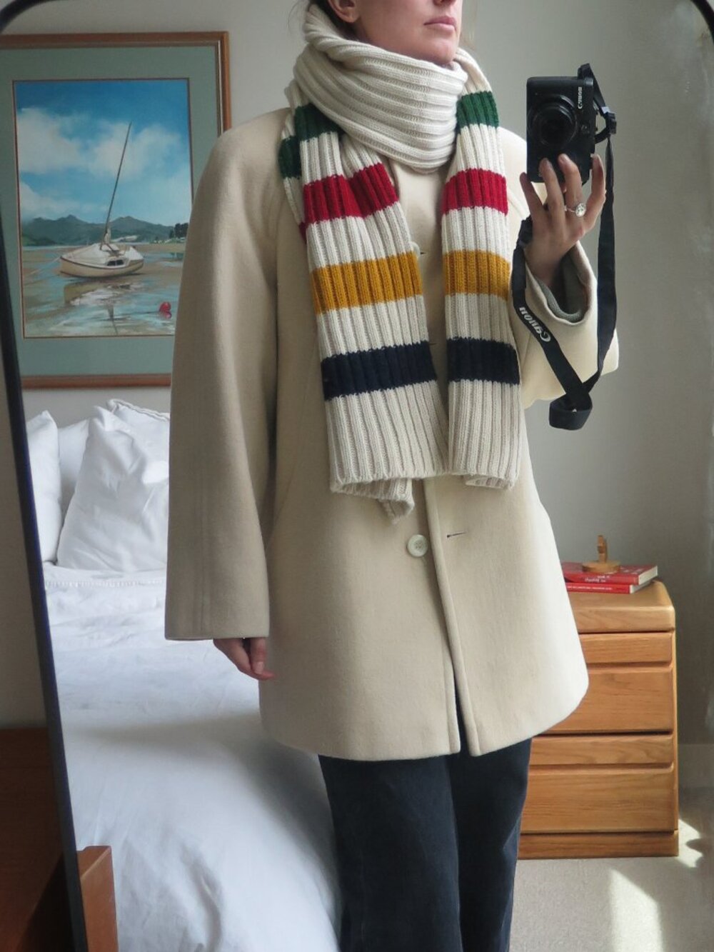 Hudson’s Bay Company Striped Rib Knit Scarf Wool Blend Cream Multicolor Olympic